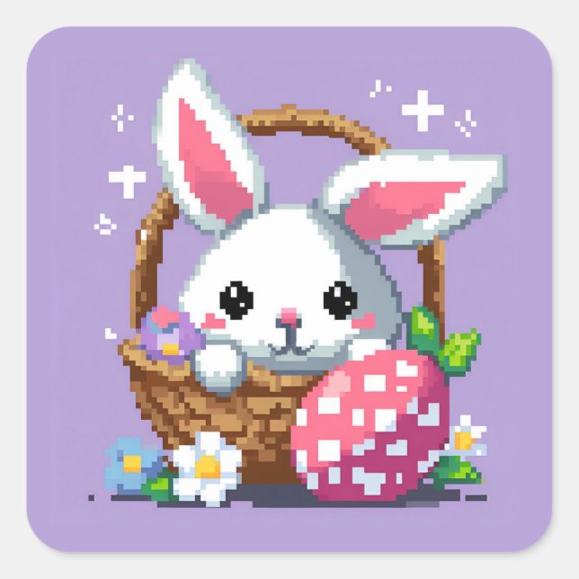 Osterkorb Sonnige 8 Bit Pixel Kunst Quadratischer Aufkleber (Vorderseite)