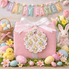 Osterkorb- und Frühlingsblumenmuster Geschenkanhänger