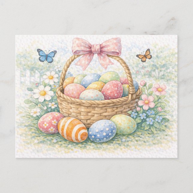 Osterkorb Wasserfarben Postkarte (Vorderseite)