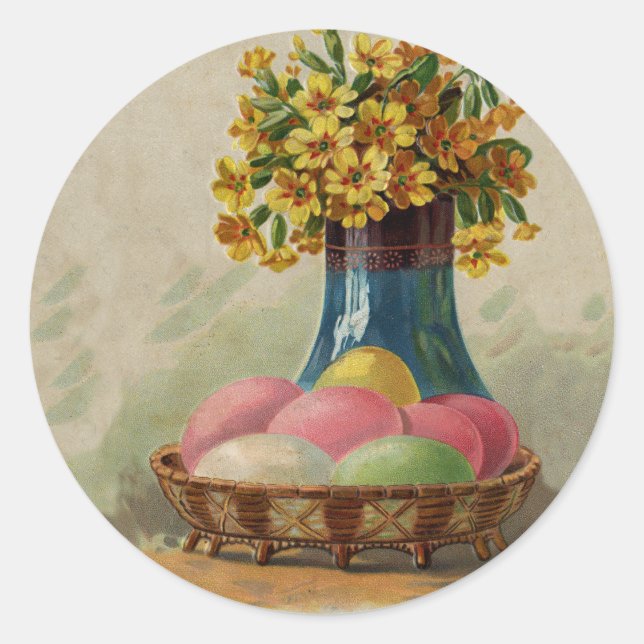 Osterkörbchen Blume Antike Runder Aufkleber (Vorderseite)