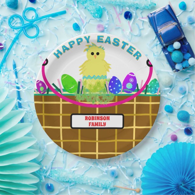 Osterkörbchen Gelb Streifen Kicheneier Pappteller (Party)