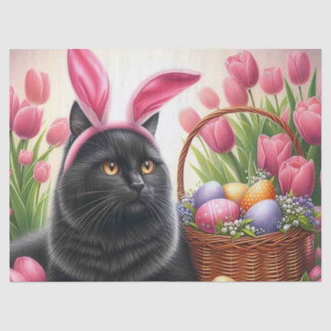Osterkörbe Anstrichene Eier Schwarze Katze Seidenpapier (Vorderseite)