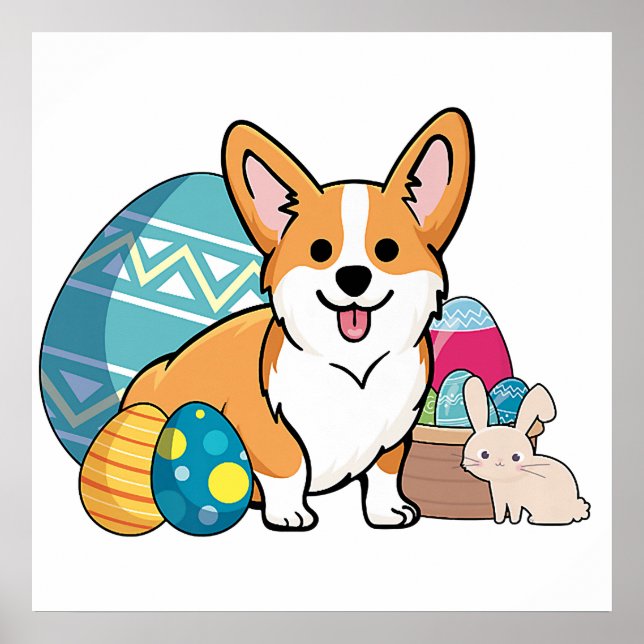 Osterkorgi Hund Niedlicher Cartoon Osternägel, B Poster (Vorne)