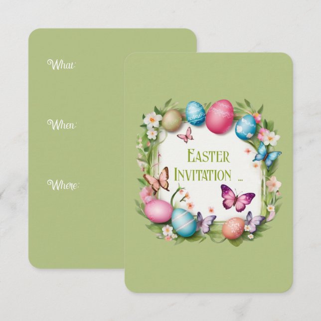 Osterkranz: Frohe Ostern -  Einladung (Vorne/Hinten)