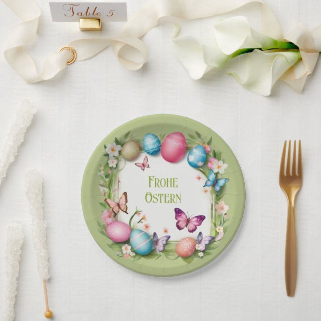 Osterkranz: Frohe Ostern - Pappteller (Hochzeit)