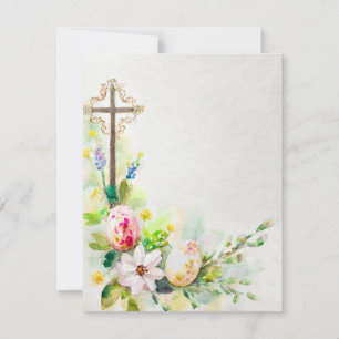 Osterkreuz mit Blume und Eiern leer Feiertagskarte