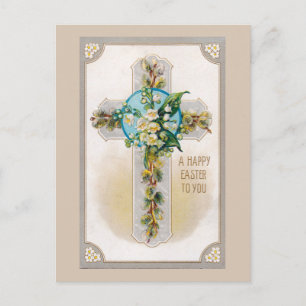 Osterkreuz mit Blumen Postkarte