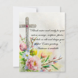Osterkreuz mit Blumen und Eiern leer  Feiertagskarte