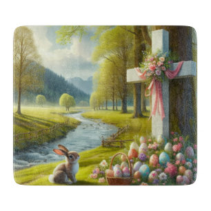 Osterkreuz mit Hasen und Eiern Schneidebrett