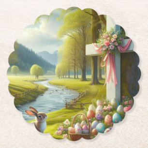Osterkreuz mit Hasen und Eiern Untersetzer