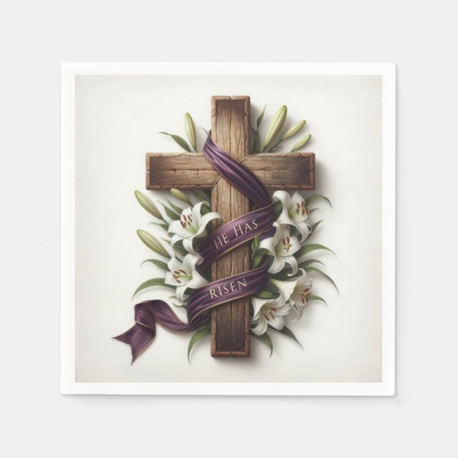 Osterkreuz mit Lila Schleife Serviette (Vorderseite)