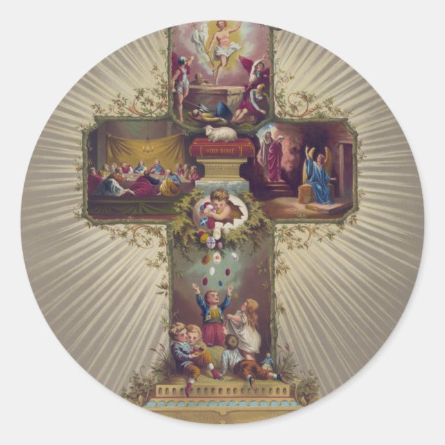 Osterkreuz Runder Aufkleber (Vorderseite)