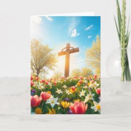 Osterkreuz und Blume Feiertagskarte