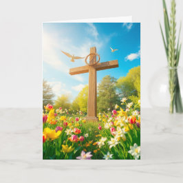 Osterkreuz und -tauben feiertagskarte