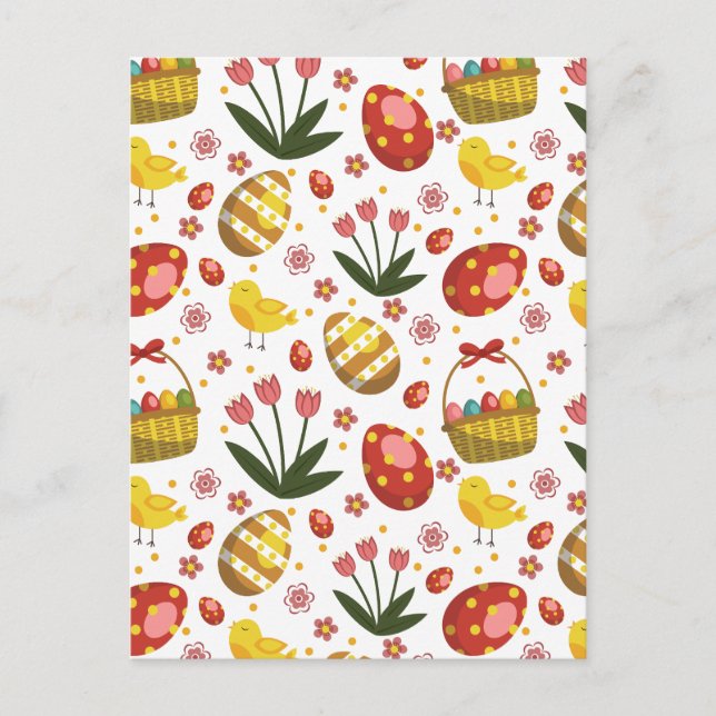 Osterküken Blume Eier Feier Feiertagspostkarte (Vorderseite)
