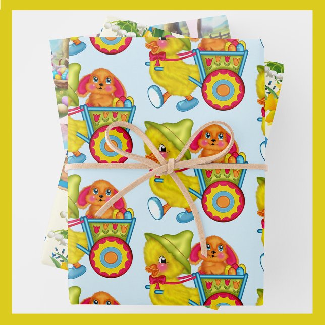 Osterküken Bunny Daffodien 3 Farbige Kinder Geschenkpapier Set (Von Creator hochgeladen)