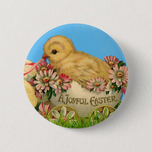 Osterküken im Vintage-Stil mit blauem Himmel und O Button