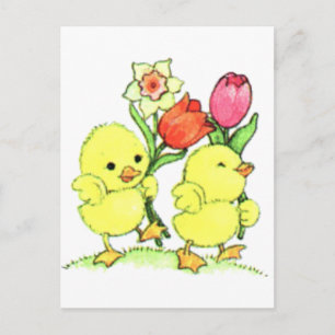 Osterküken mit Blume Feiertagspostkarte