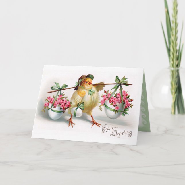Osterküken und Blume Feiertagskarte (Vorderseite)