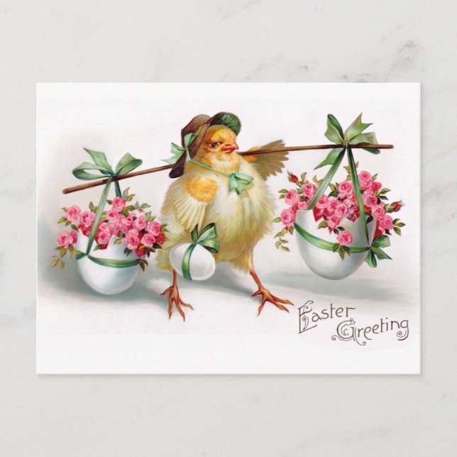 Osterküken und Blume Feiertagspostkarte (Vorderseite)