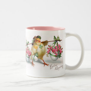 Osterküken und Blume Zweifarbige Tasse