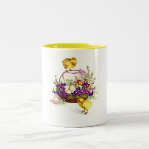Osterküken und -eier zweifarbige tasse
