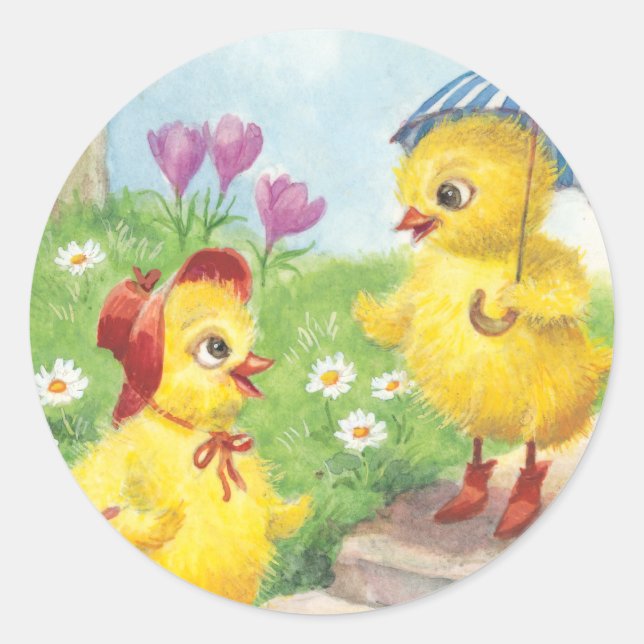 Osterküken, Vintag Runder Aufkleber (Vorderseite)