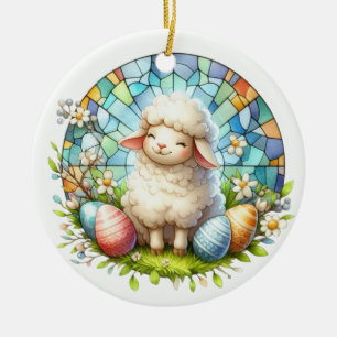 Osterlamm aus festem Glas Keramik Ornament