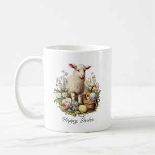 Osterlamm und bemalte Eier im Landhausstil Kaffeetasse