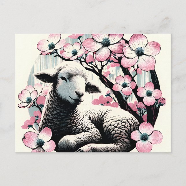 Osterlamm und Dogwood Postkarte (Vorderseite)