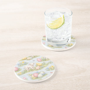 Osterlamm und Küken Aquarell Blumen Frühling Getränkeuntersetzer