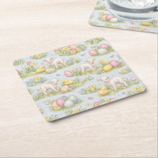 Osterlamm und Küken Aquarell Blumen Frühling Rechteckiger Pappuntersetzer