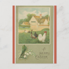 Osterliche Vintage-Farm mit Hühnern Postkarte