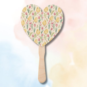 Osterliche Vintage-Gelbe Küken mit roten Tulpen Fächer