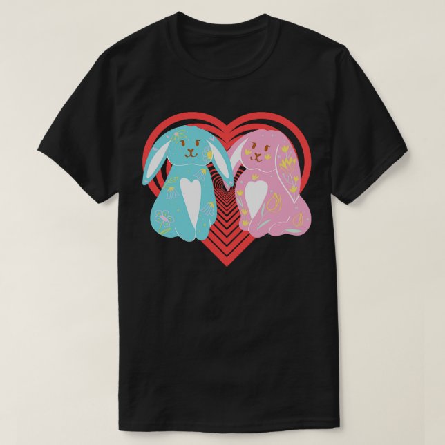 Osterliebende Niedliche Bunny Partners T-Shirt (Design vorne)
