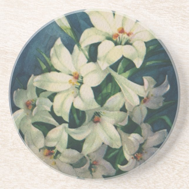 Osterlilie-Blume, Vintage Osterlilien Getränkeuntersetzer (Vorne)