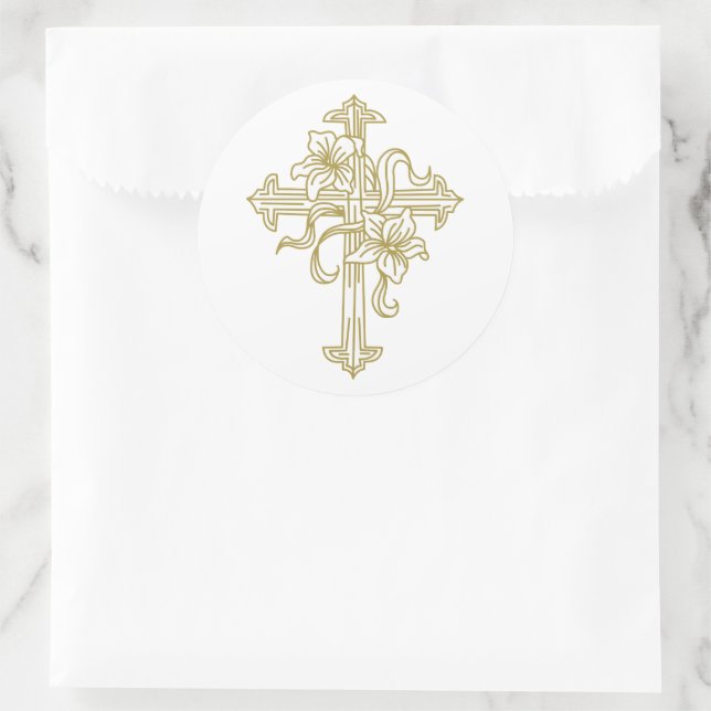 Osterlilie Kreuz Runder Aufkleber (Tasche)