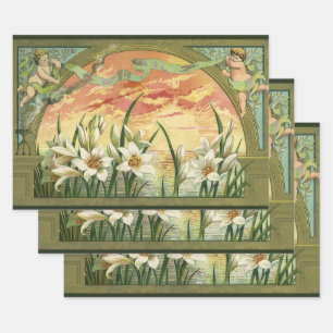 Osterlilien im Sonnenaufgang und viktorianische En Geschenkpapier Set