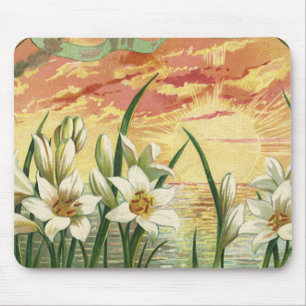 Osterlilien Sonnenaufgang und viktorianische Engel Mousepad