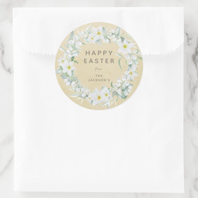 Ostermeldung Gelb + Weiß-Blumenkreuz Runder Aufkleber (Tasche)