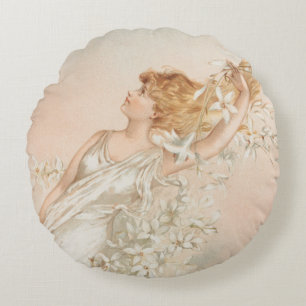 "Ostermorgen" - Vintage Druck, L. Prang & Co. Rundes Kissen