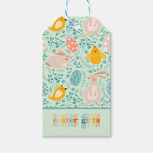 Ostermuster mit Eiern, Hasen, Küken, Blume Geschenkanhänger