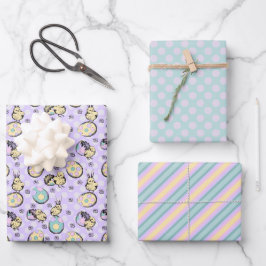 Ostermuster Zeichnend und pastellfarbenes Ostermus Geschenkpapier Set