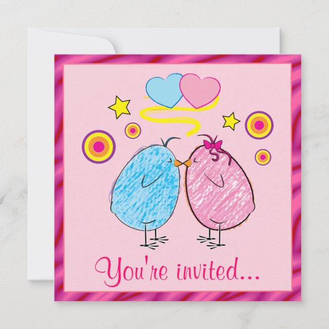 Ostern Abendessen Einladung mit Cartoon Chicks (Vorderseite)
