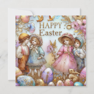 Ostern auf alt ~ FROHE OSTERN ~ Süße Kinder ~ Feiertagskarte