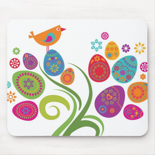Ostern-Baum mit farbigen Eiern und Blumen Mousepad (Vorne)