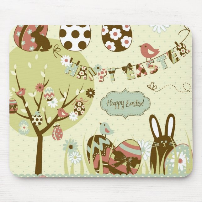 Ostern-Baum und eine Wäscheleine mit Buchstaben Mousepad (Vorne)