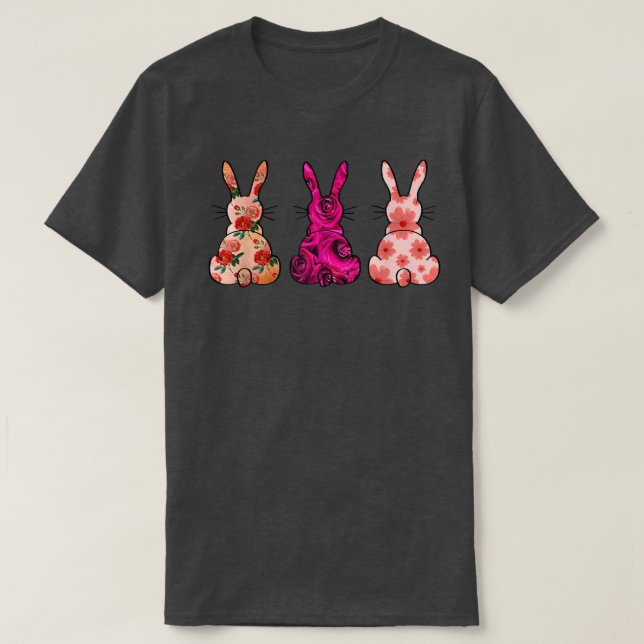 Ostern Blume Muster Bunny Trio Rabbit Osterbühne T-Shirt (Design vorne)