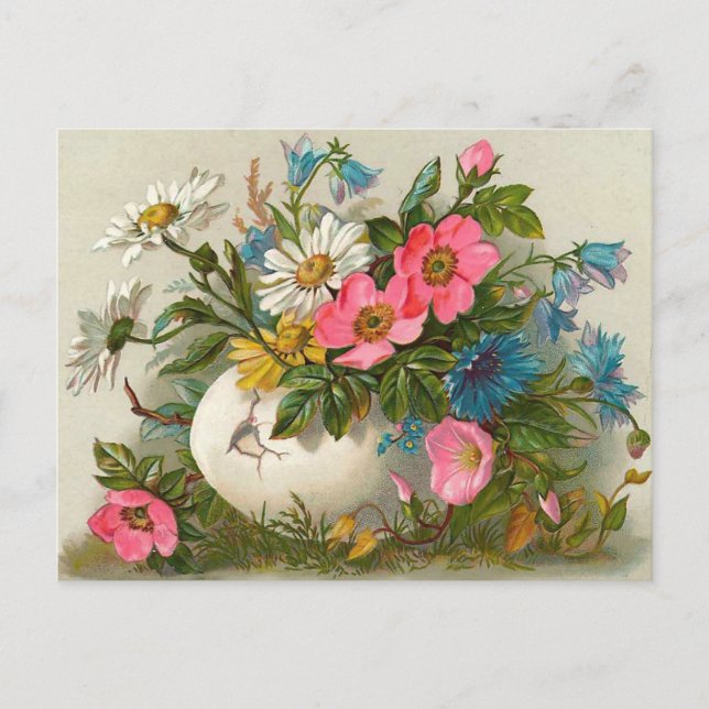 Ostern Blume Vintage Blumenpracht Feiertagspostkarte (Vorderseite)