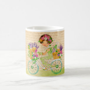 Ostern-Blumen-Fahrrad mit Labrador-Welpen Kaffeetasse